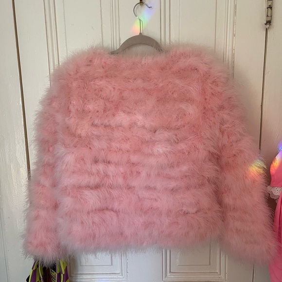 Baby Pink Marabou Feather jacket. Size M - Picture 4 of 6